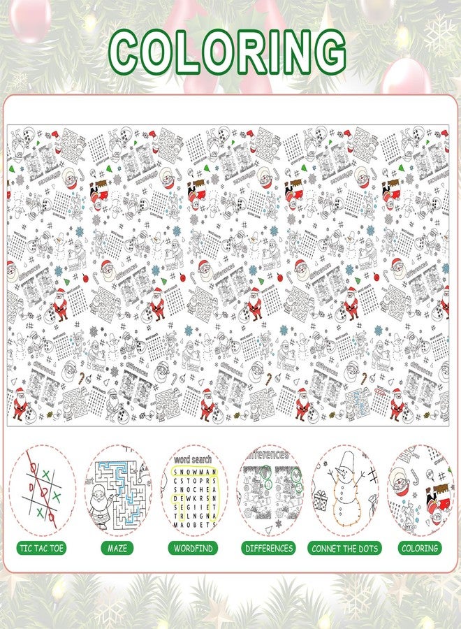Whaline Christmas Coloring Tablecloth 54 x 108 Inch 6 Games Xmas Santa Claus Themed Color-in Paper Disposable Table Cover for Winter Holiday Birthday Party Supplies Set - Image 3